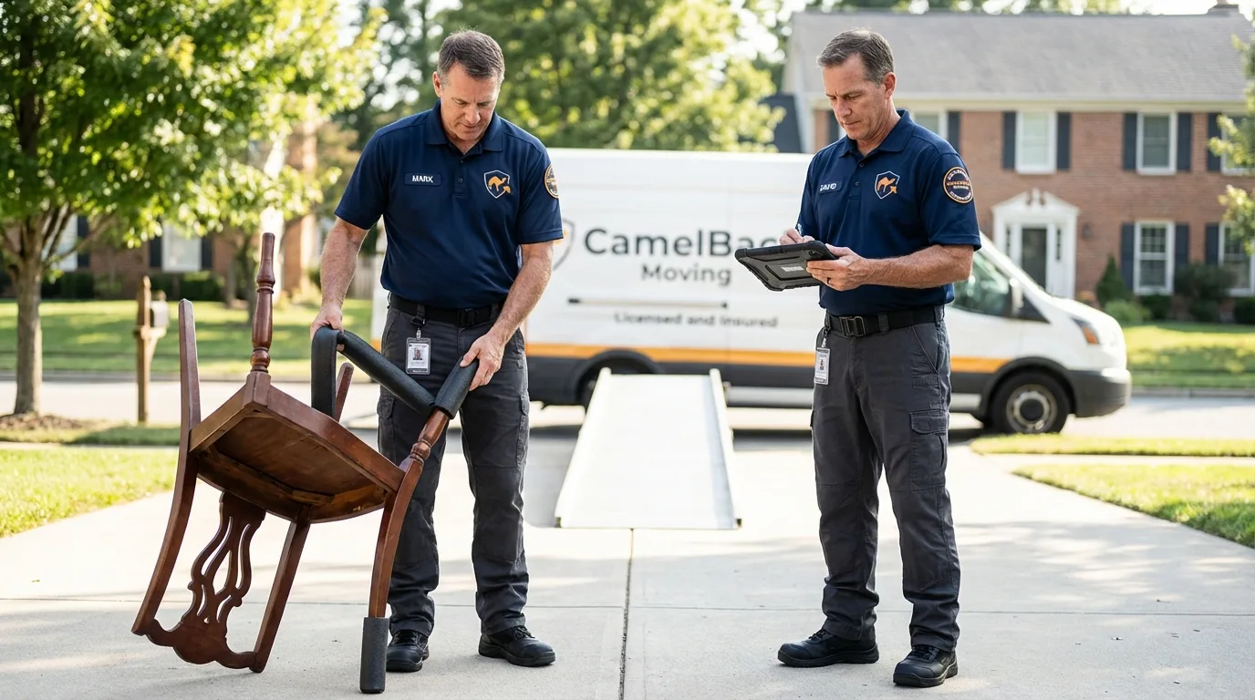 Movers inspecting furniture for damage prevention before loading in Indian Head, MD